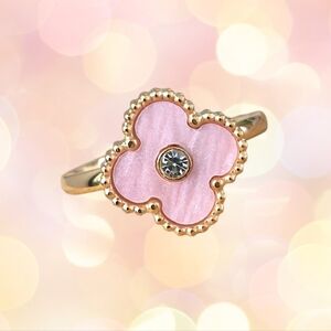 Lt. Pink Stainless Steel Clover Ring - Size 8